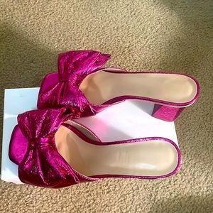 Metallic pink mules